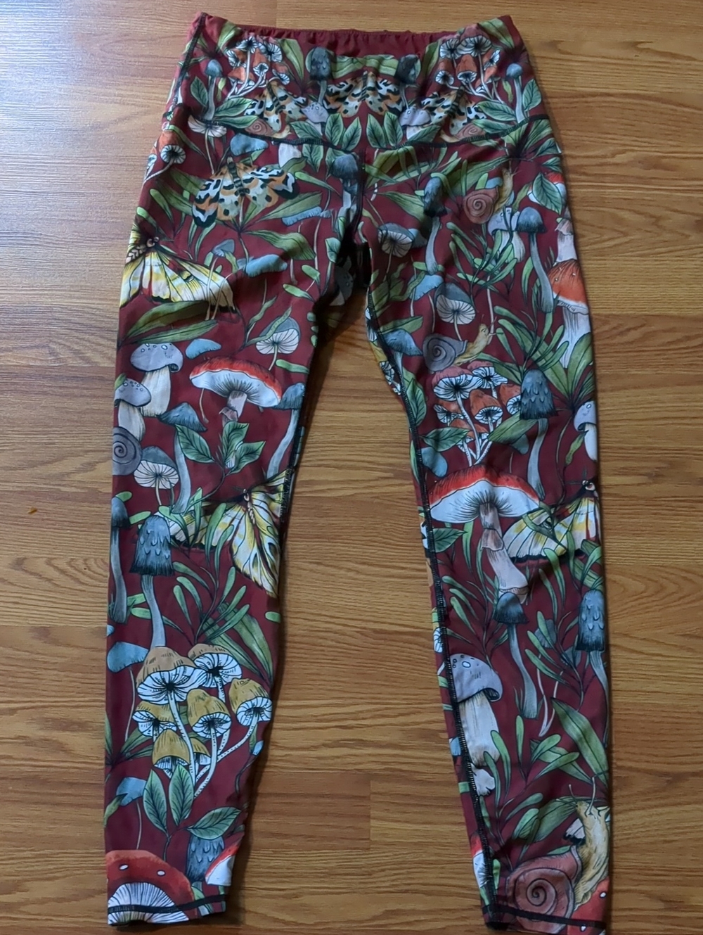 Yoga Democracy Fun Gal Mushroom Leggings High Waisted Rust Red Brown XL